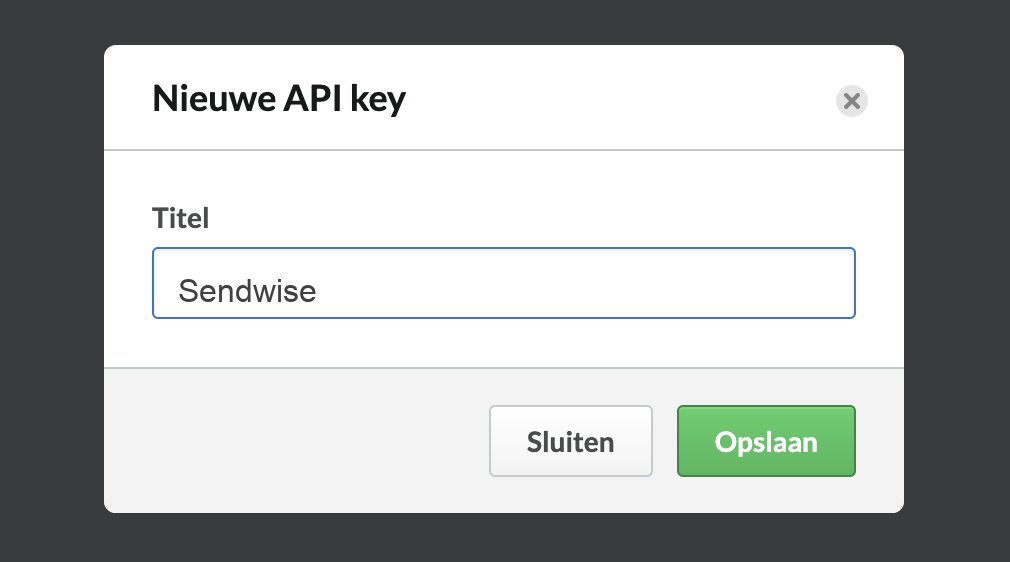 Nieuwe API key aanmaken in Lightspeed met Sendwise als titel