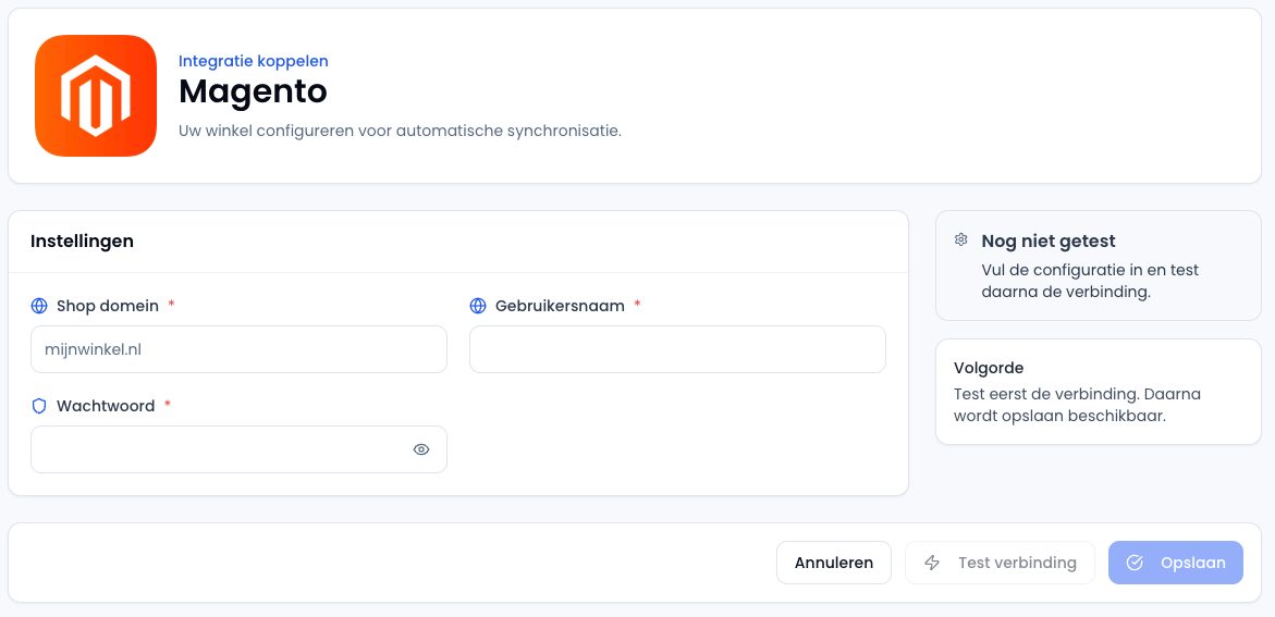 Magento koppeling configureren in Sendwise