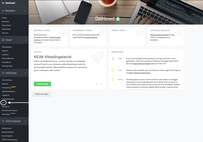 API menu openen in Mijnwebwinkel