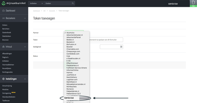 Sendwise als partner selecteren
