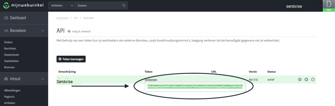 Sendwise token tonen in Mijnwebwinkel