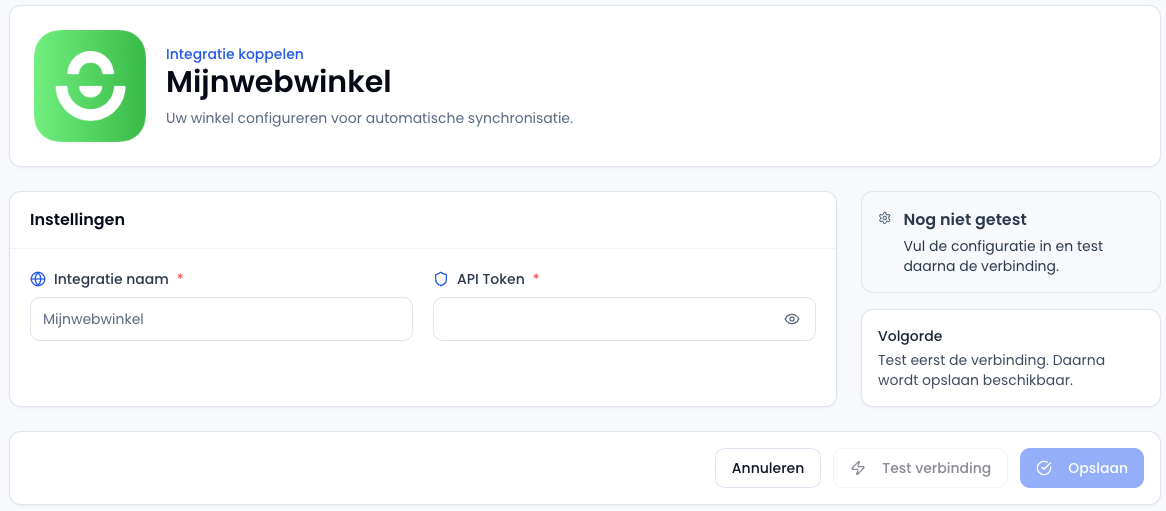 Mijnwebwinkel koppeling configureren in Sendwise