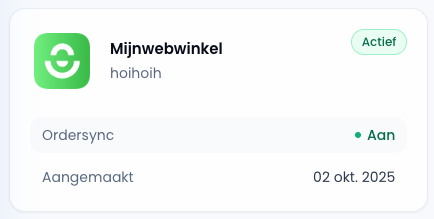 Mijnwebwinkel koppeling actief in Sendwise