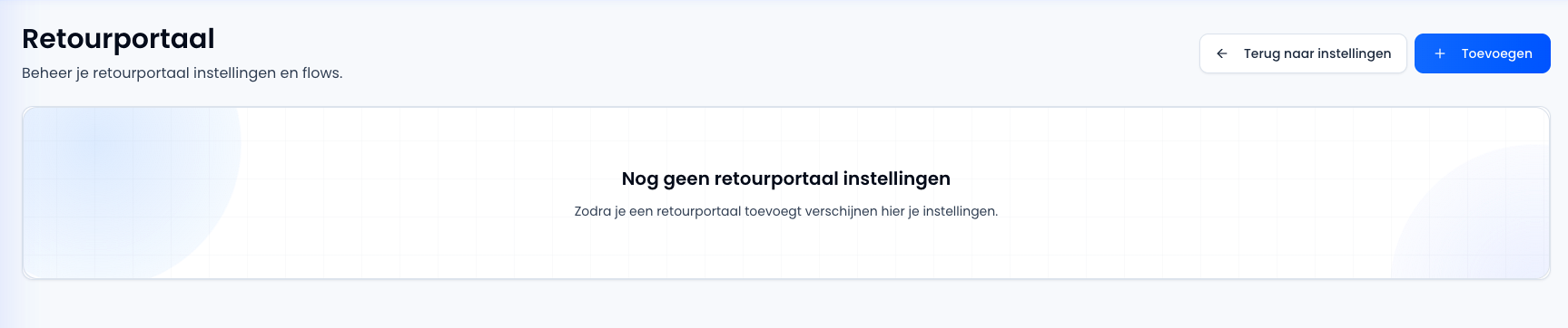 Retourportaal overzicht zonder instellingen