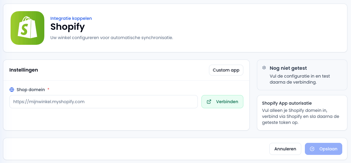 Shopify OAuth koppeling configureren in Sendwise