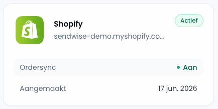 Shopify koppeling actief in Sendwise