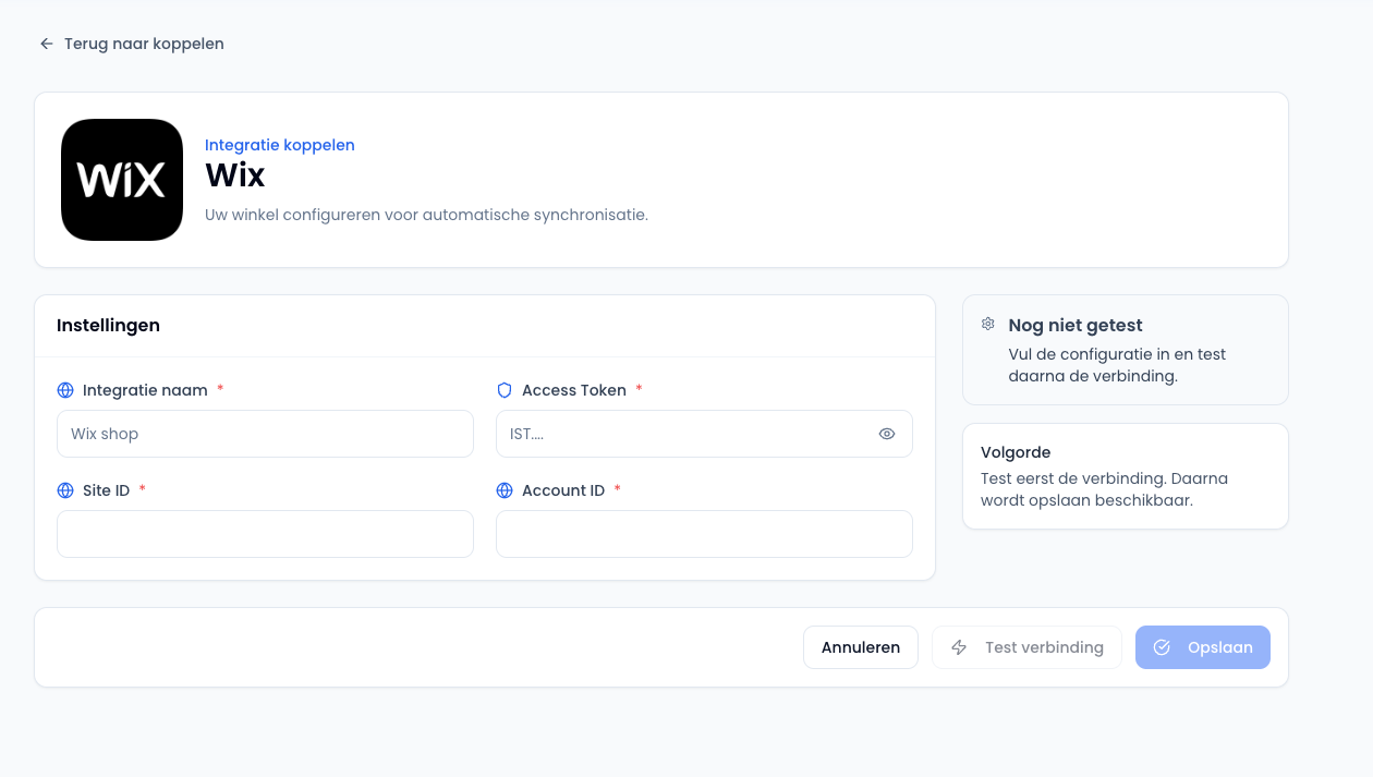 Sendwise Wix integratieformulier
